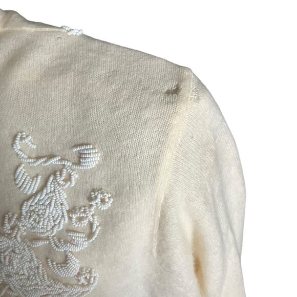 Vintage Royal Beaded Wool Angora Cardigan Cream White Made in Hong Kong 46 - Picture 5 of 10